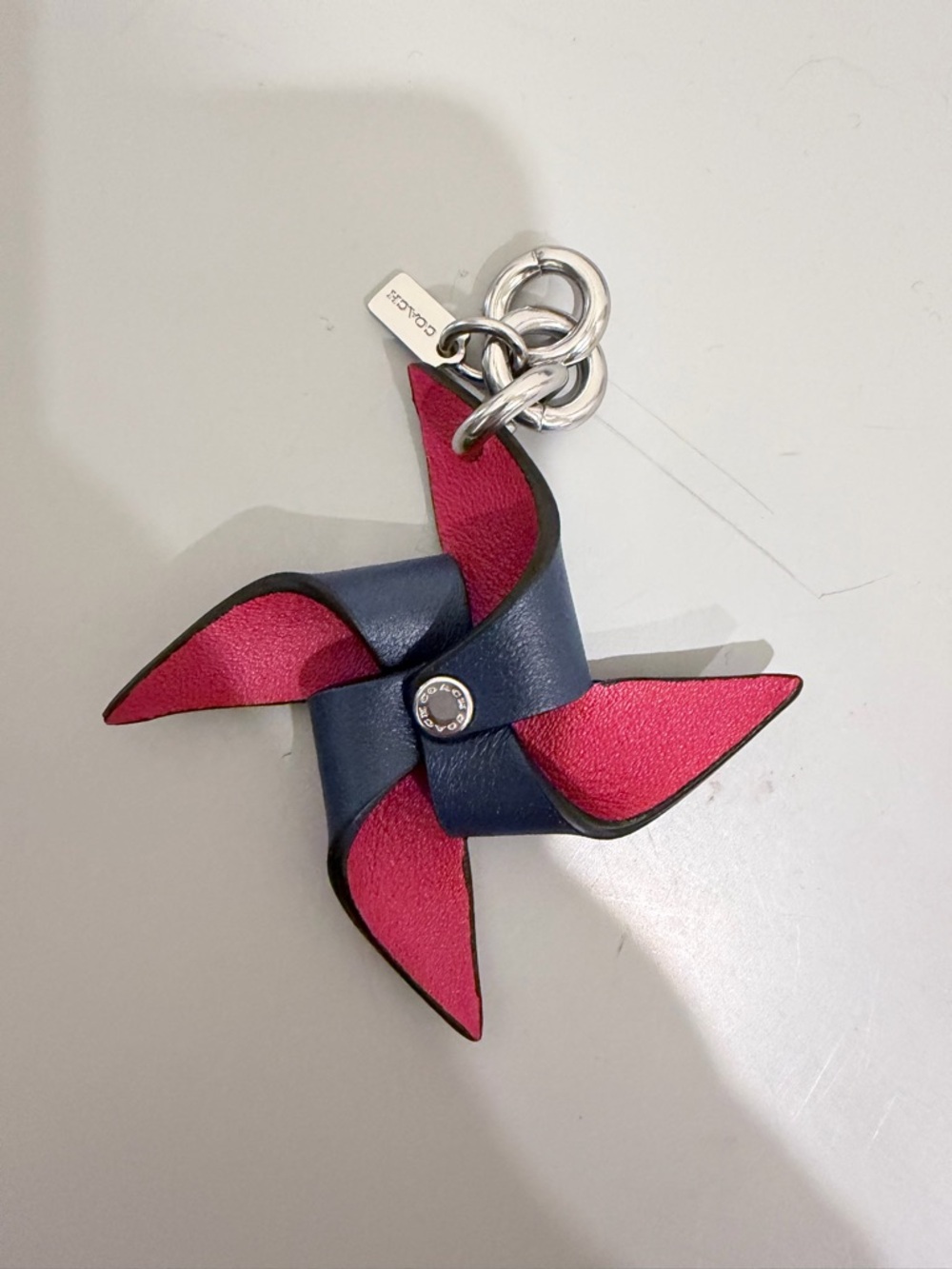 Coach Pink and Navy Leather Pinwheel Key Fob